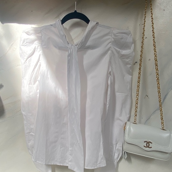 White Frenchy style blouse with puff sleeves M - Picture 3 of 5